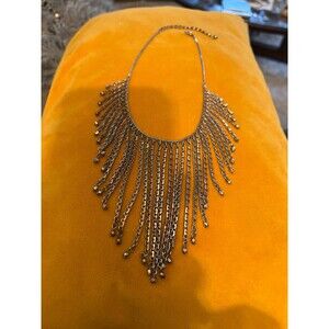 Vintage 1990’s Fringe Bib Silver Chain Collar Necklace Festival